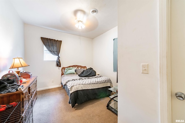 bedroom featuring ceiling fan and carpet flooring