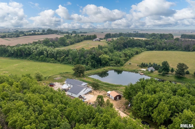 birds eye view of property with a rural view and a water view