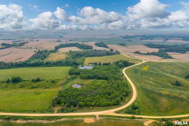 aerial view with a rural view and a water view