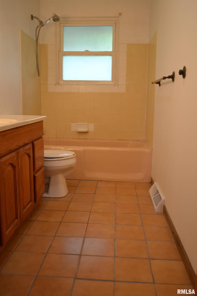 full bathroom with vanity, toilet, shower / bathing tub combination, and tile patterned flooring