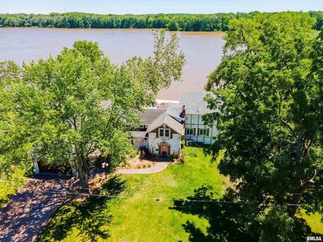 bird's eye view featuring a water view