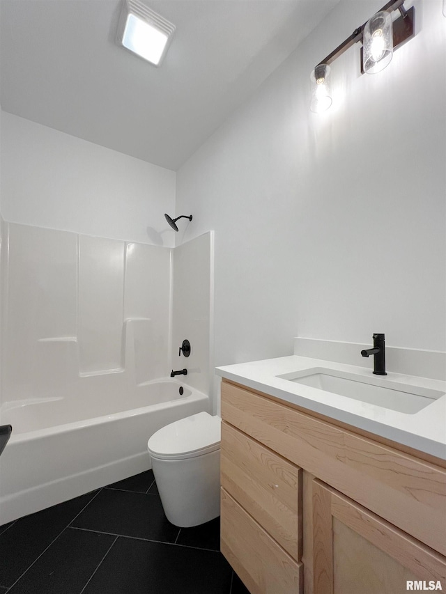 full bathroom featuring toilet, tile patterned flooring, shower / tub combination, and vanity