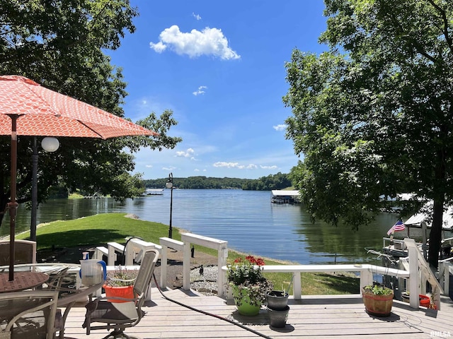 view of dock with a water view