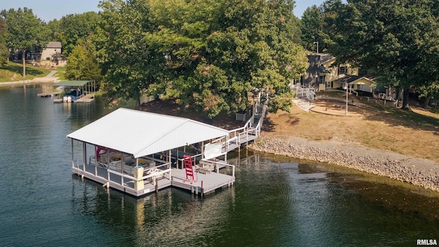 view of dock with a water view