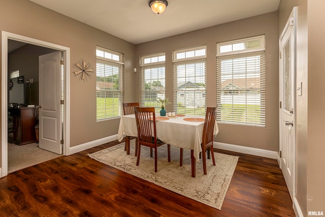 dining area with dark hardwood / wood-style floors