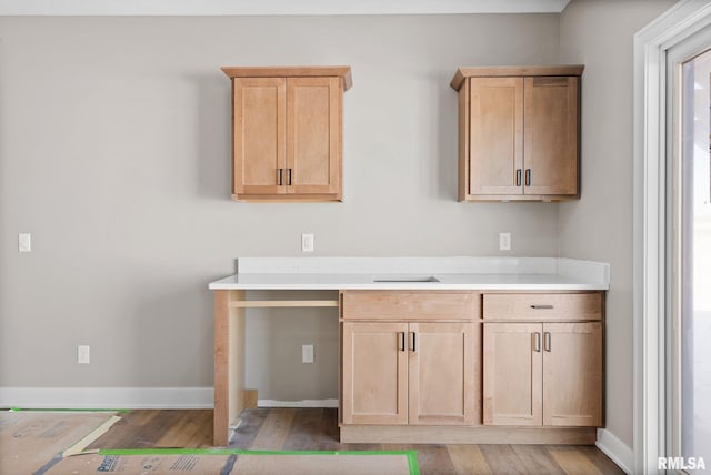 kitchen with light hardwood / wood-style floors and light brown cabinetry