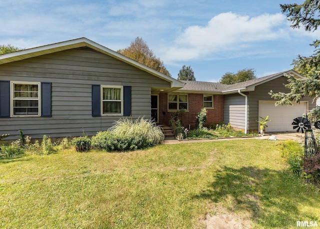 ranch-style home featuring a garage and a front yard