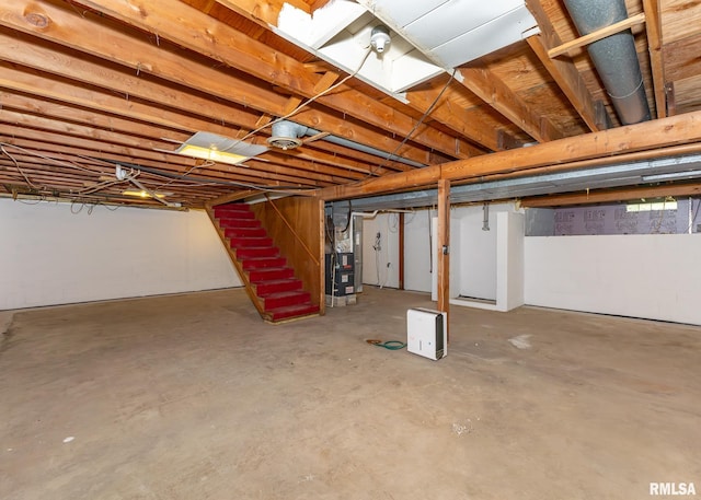 basement featuring heating unit