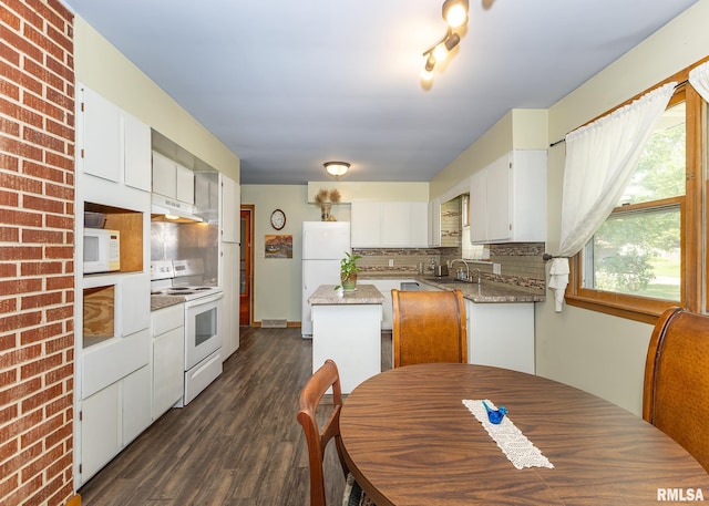 dining area featuring dark wood-type flooring and sink