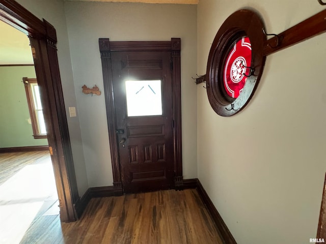 foyer featuring dark wood-type flooring