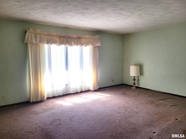 spare room featuring carpet flooring and a textured ceiling