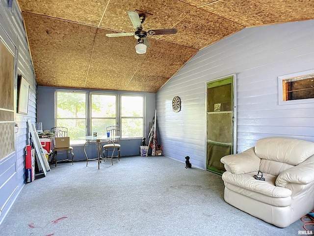 sunroom / solarium with vaulted ceiling and ceiling fan