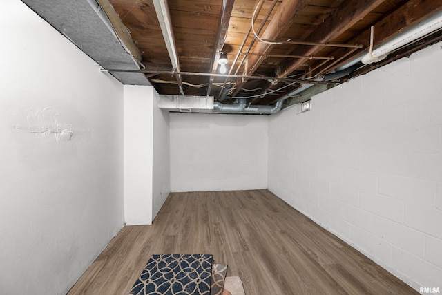 basement featuring hardwood / wood-style flooring