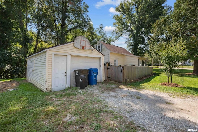 garage with a lawn