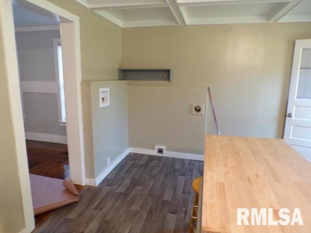 washroom with washer hookup, dark hardwood / wood-style floors, and electric dryer hookup