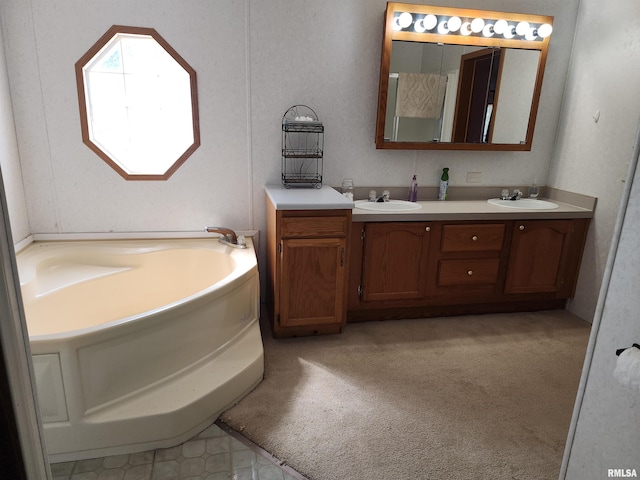 bathroom with vanity and a tub to relax in