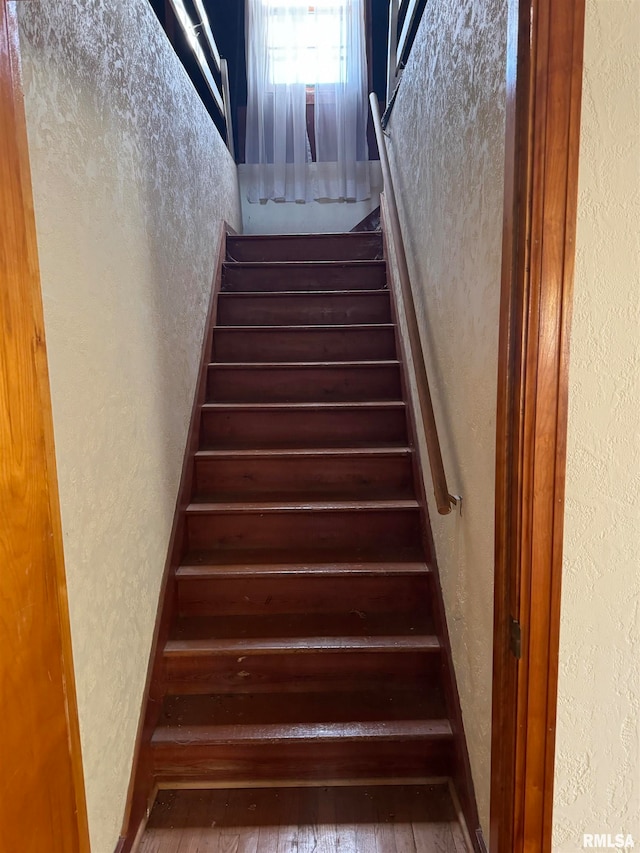 stairway featuring hardwood / wood-style floors