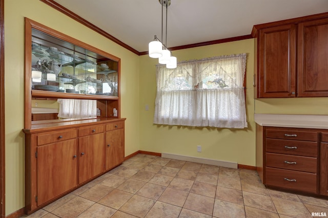 unfurnished dining area with crown molding