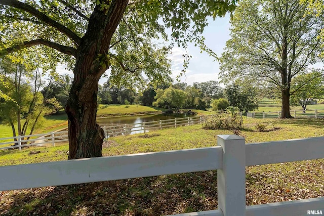 view of yard with a water view