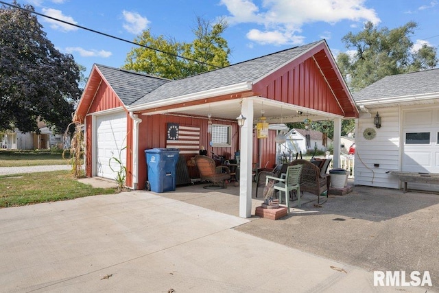 garage with wood walls