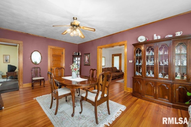 dining area featuring ceiling fan and light hardwood / wood-style floors