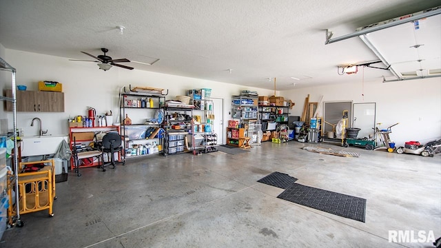 garage with ceiling fan