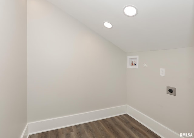 laundry area with hookup for a gas dryer, washer hookup, dark hardwood / wood-style floors, and hookup for an electric dryer