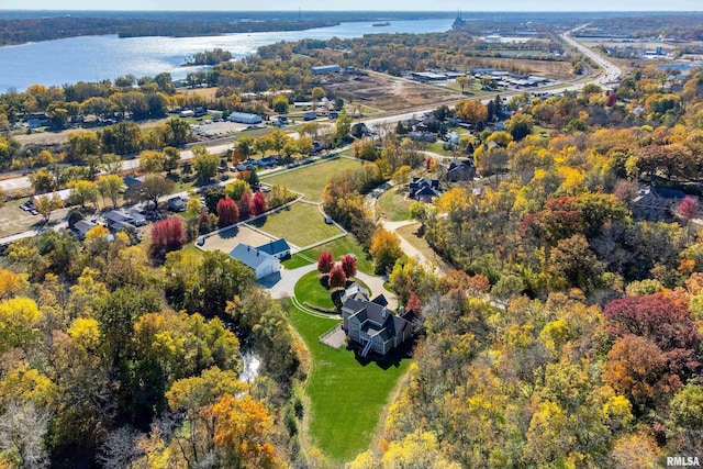 aerial view with a water view