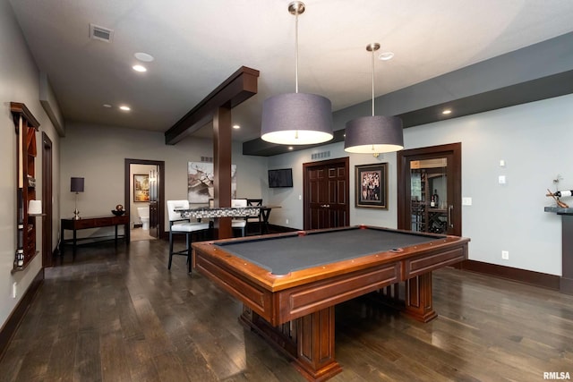 rec room featuring pool table and dark hardwood / wood-style floors