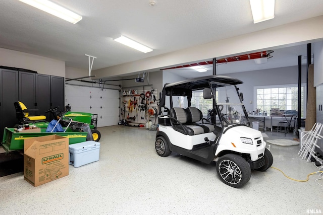 garage with a garage door opener