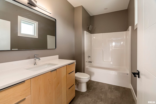 full bathroom featuring shower / tub combination, vanity, toilet, and hardwood / wood-style flooring