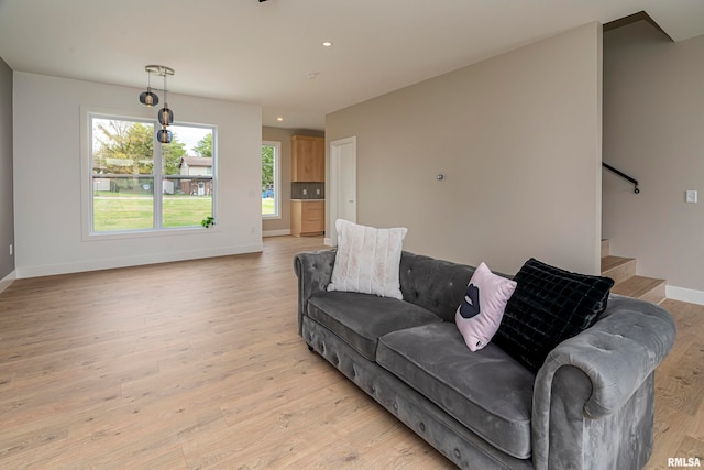 living room with light wood-type flooring