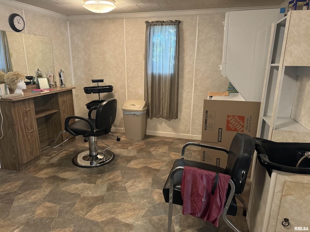 miscellaneous room featuring stone finish floor