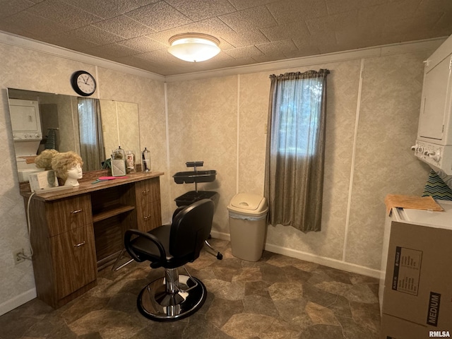 office space featuring baseboards and ornamental molding