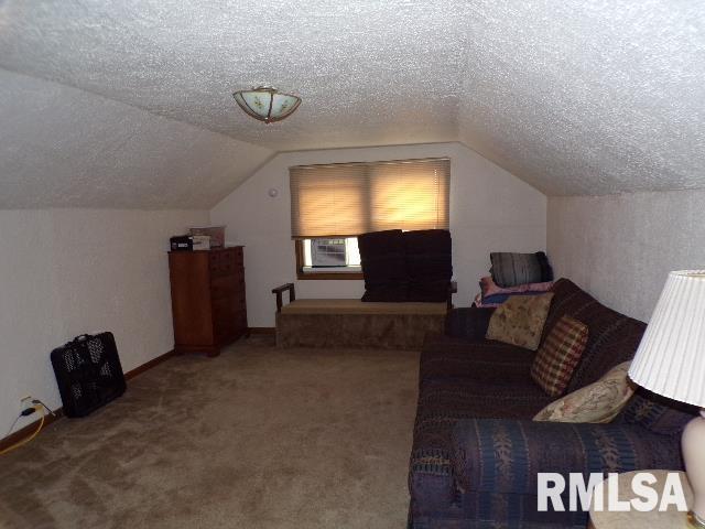 bonus room with carpet floors, a textured ceiling, and vaulted ceiling