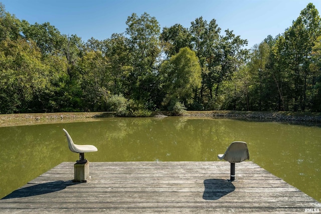 view of dock with a water view