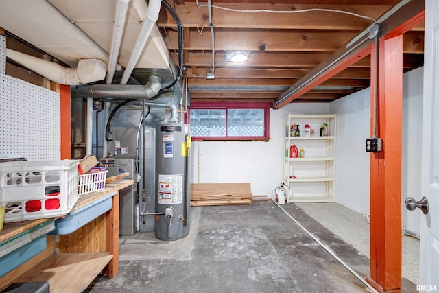 basement featuring gas water heater