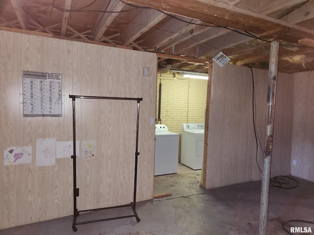 basement featuring washer and dryer