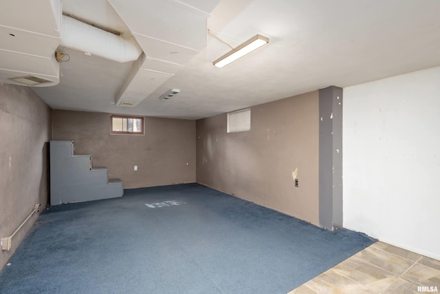 basement with carpet floors