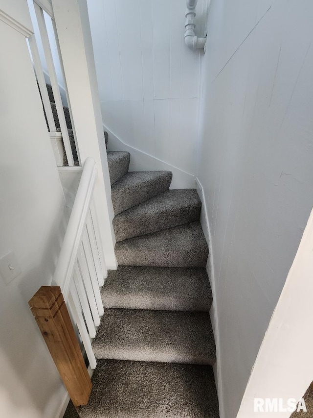 stairs featuring carpet