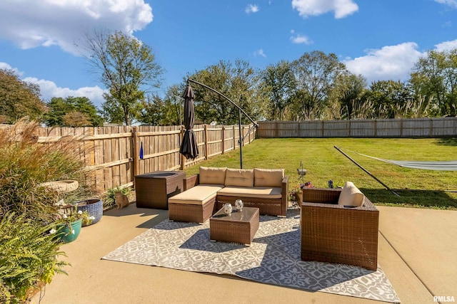 view of patio / terrace featuring an outdoor living space