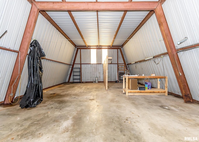 garage with metal wall