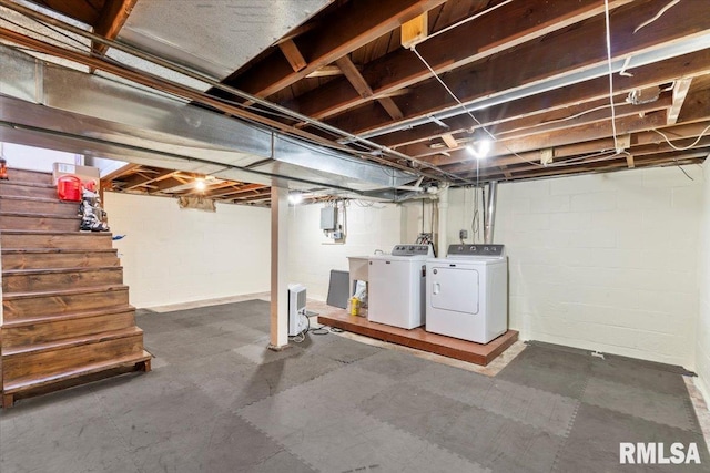 basement featuring washing machine and dryer