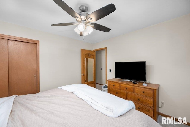 bedroom with a closet and ceiling fan