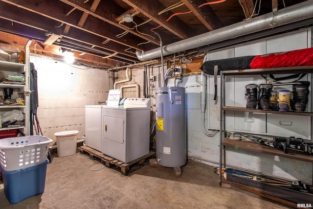 basement with independent washer and dryer and water heater