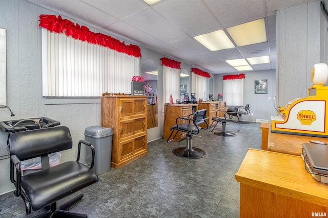 office area featuring a drop ceiling