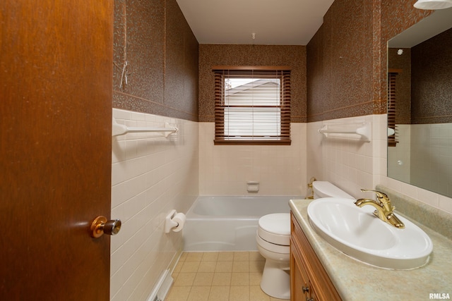 bathroom with tile patterned floors, tile walls, and toilet