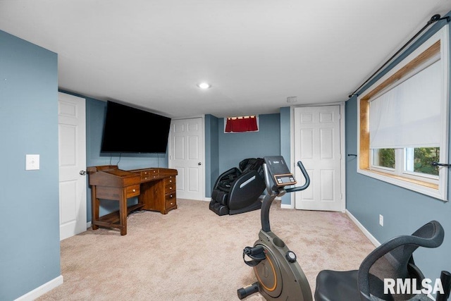 workout room with light carpet