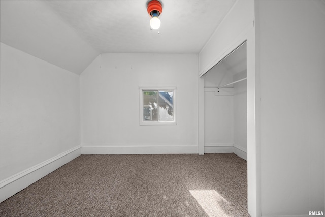 walk in closet featuring lofted ceiling and carpet