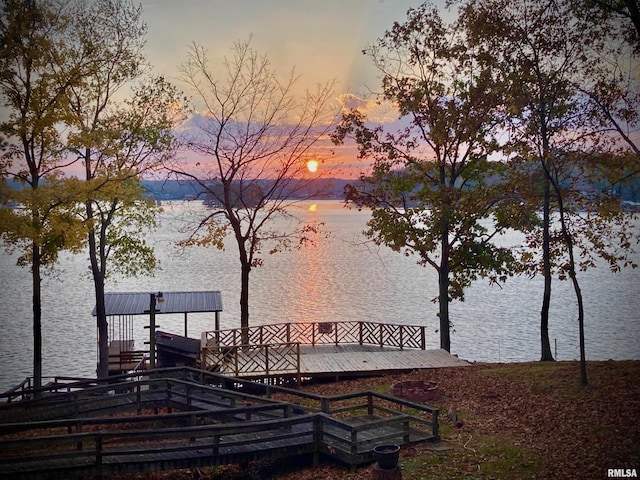 view of dock featuring a water view